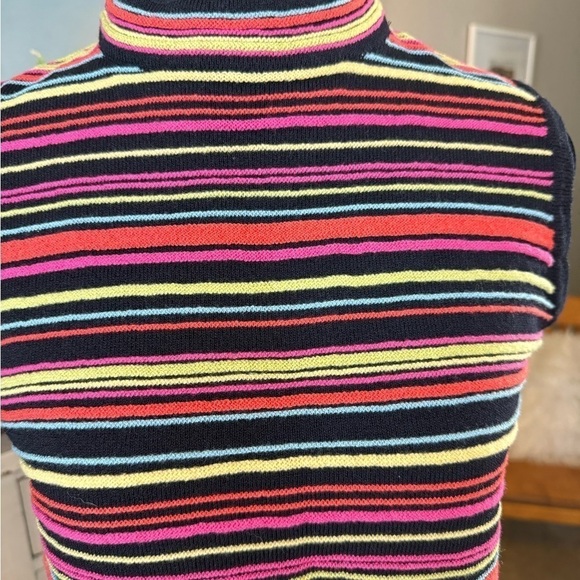 St John Sport Santana Knit Sweater M Mock Neck Sleeveless Y2K Multicolor Crop - Picture 5 of 12